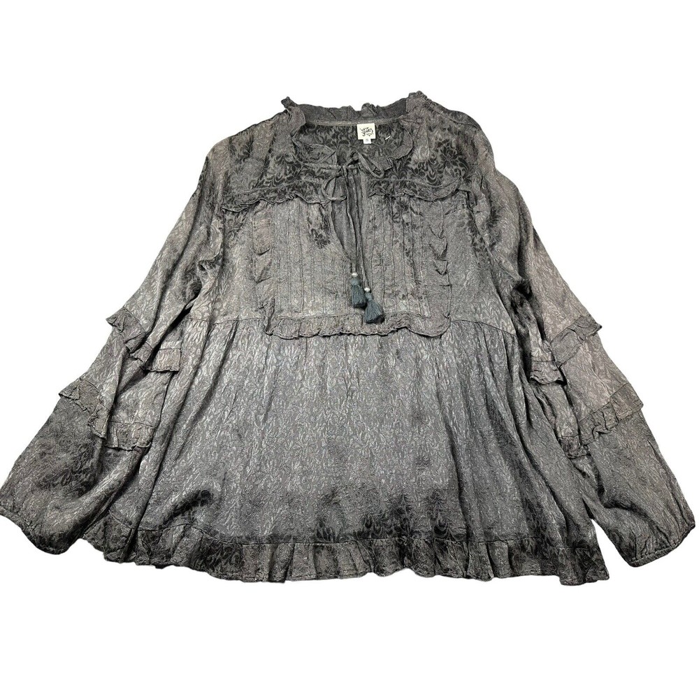 Ivy‎ Jane Top NWOT small Long Sleeve Ruffles Gray